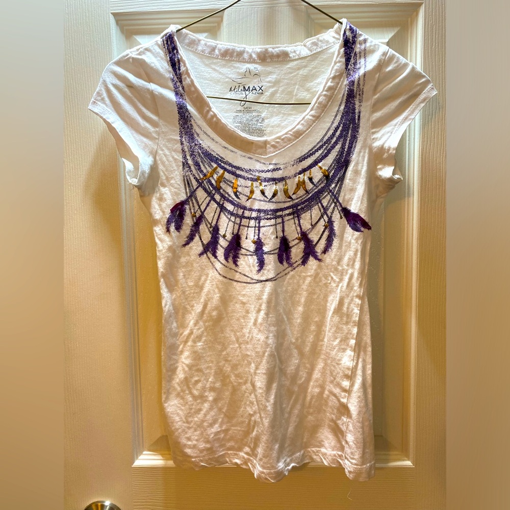Miley Cyrus | White Graphic Tee, Size Small
